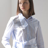 Slim fit asymmetric striped shirt blouse sky blue