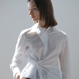 Slim fit asymmetric striped shirt blouse white - fasfas