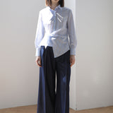 Slim fit asymmetric striped shirt blouse sky blue