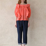 Square neck loose fit ruffle blouse coral - fasfas