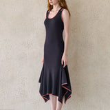 Stretch-knit asymmetric dress black - fasfas