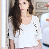 U-neck layered crop t-shirt white