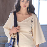 U-neck waist cutting top ivory