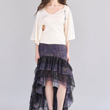 U-neck waist cutting top ivory