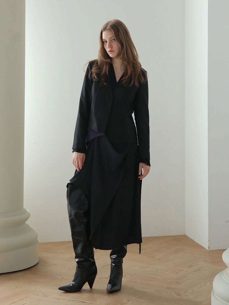 V-neck color block asymmetric jacket - fasfas