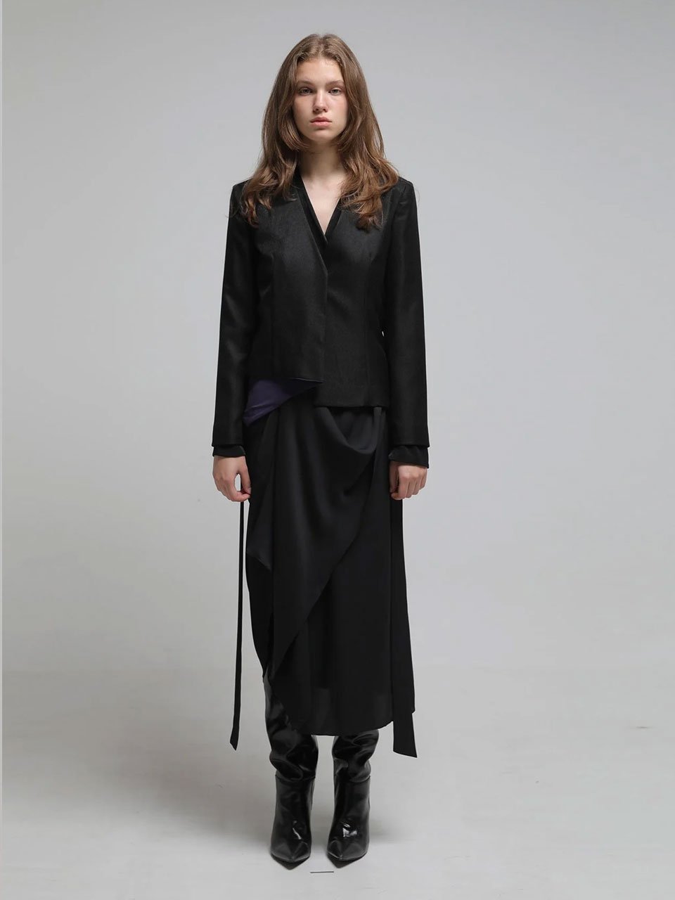 V-neck color block asymmetric jacket - fasfas
