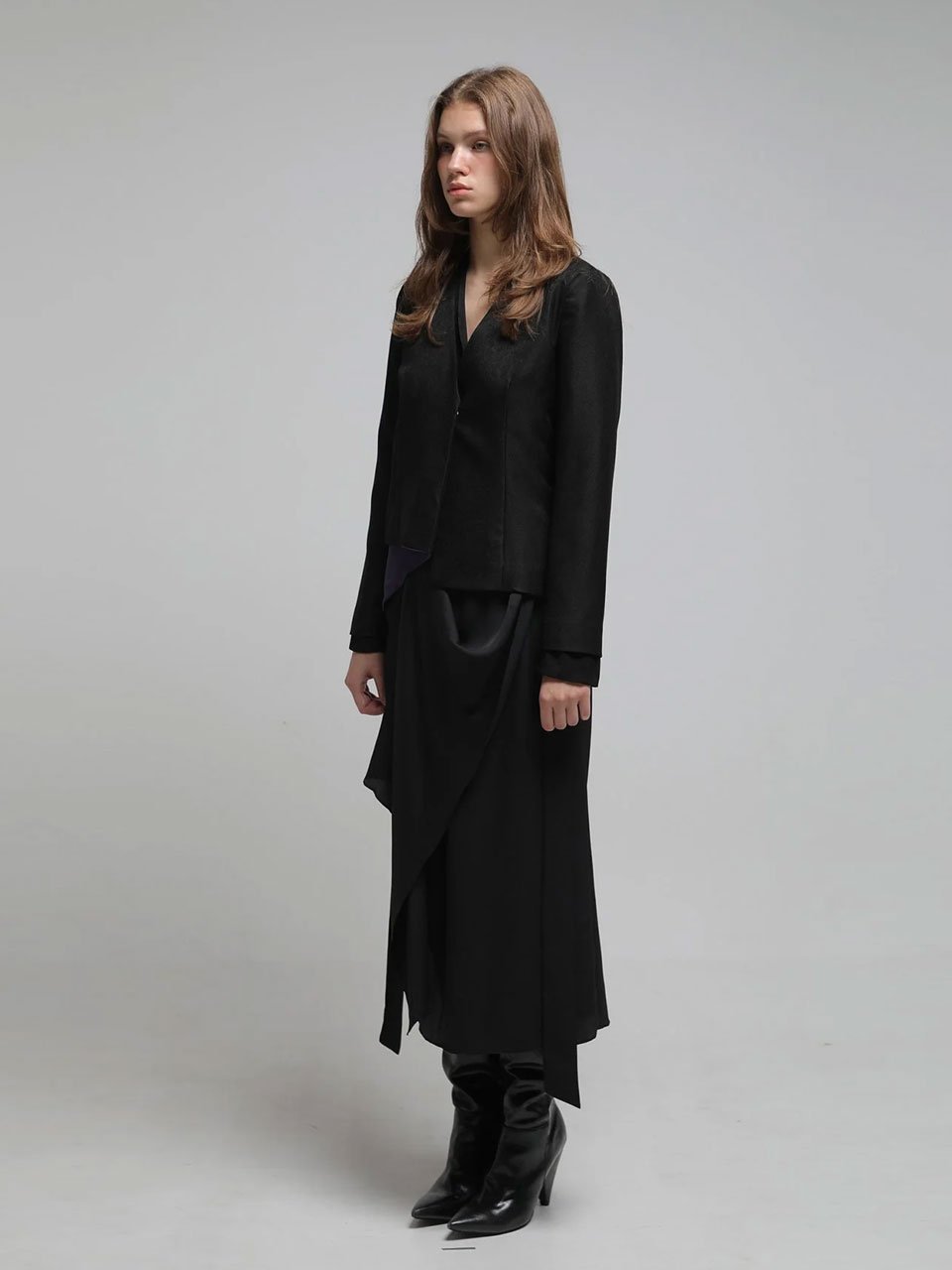 V-neck color block asymmetric jacket - fasfas