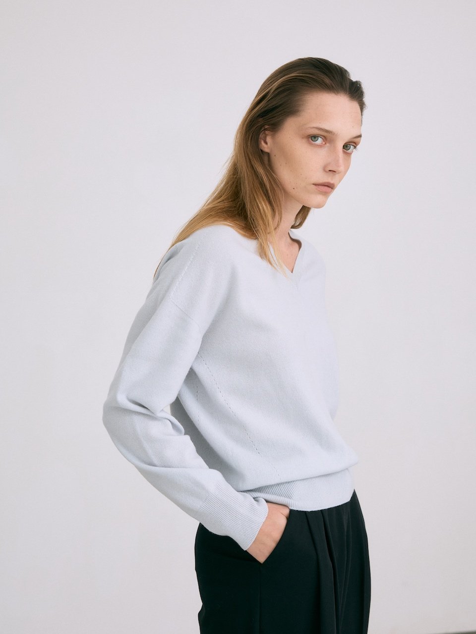 V-neck pullover mint – italy cashmere 20% - fasfas