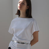 Boat neck asymmetric shirring t-shirt