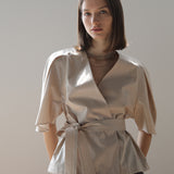 Puff sleeve drape wrap jacket