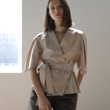 Puff sleeve drape wrap jacket