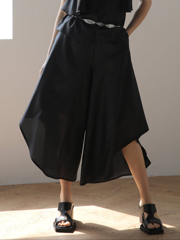 Wide volume skirt pants black - fasfas