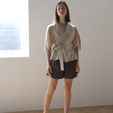 Puff sleeve drape wrap jacket