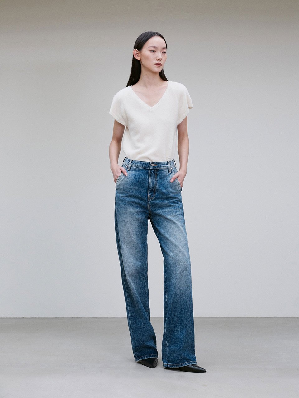 Washed wide-leg denim pants - fasfas