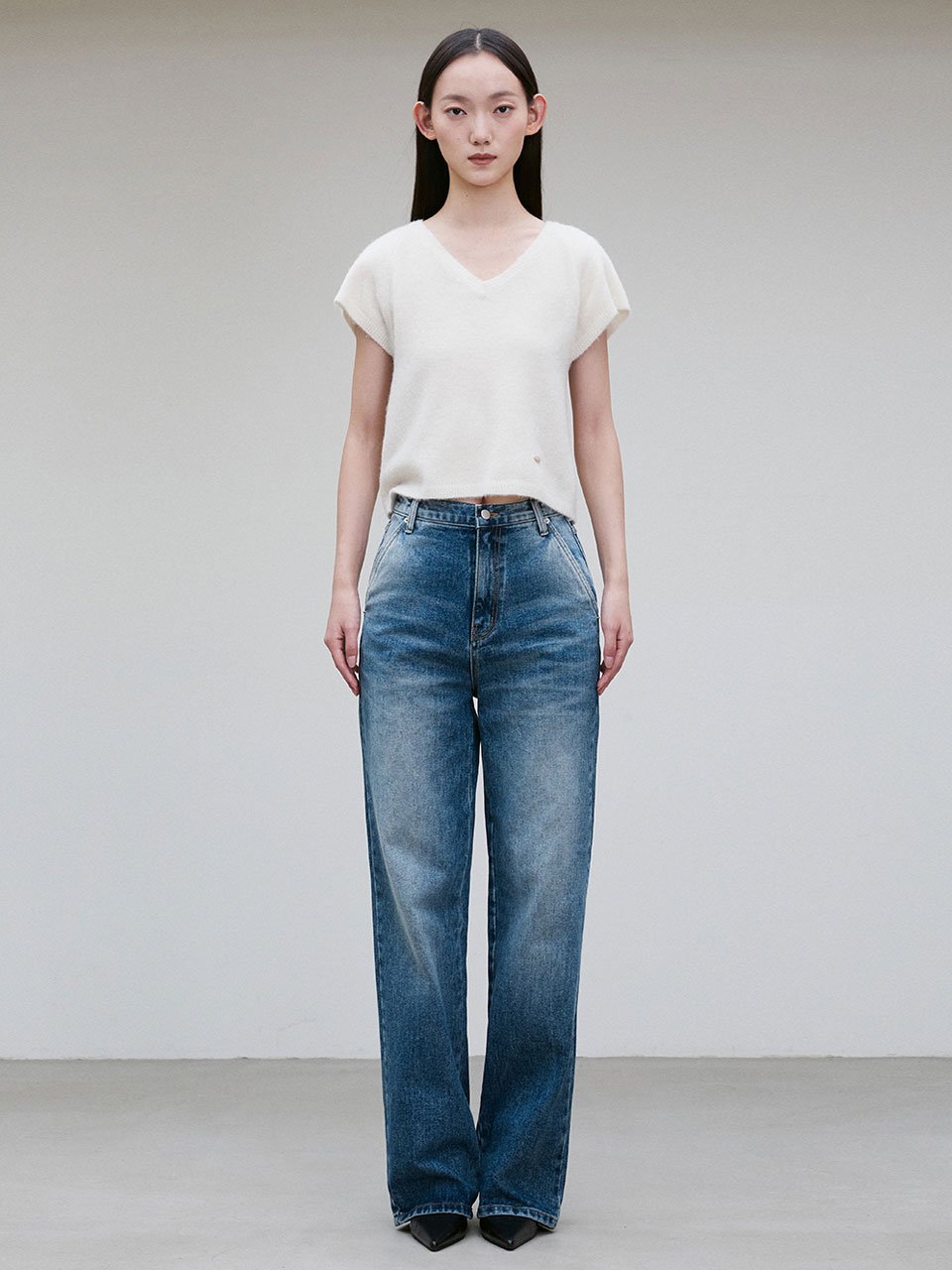 Washed wide-leg denim pants - fasfas