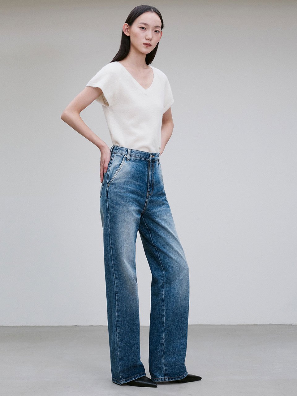 Washed wide-leg denim pants - fasfas