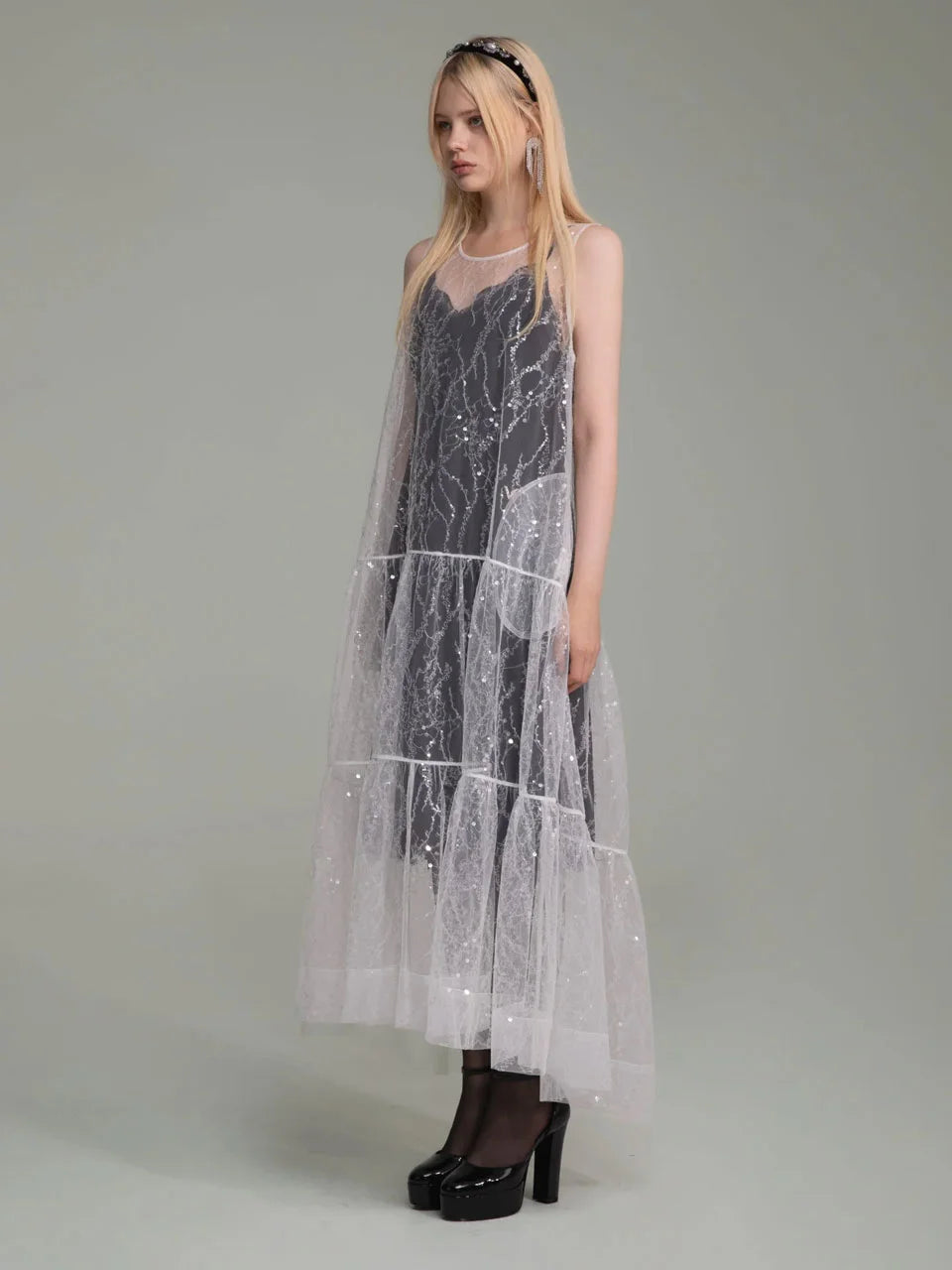White sequine maxi dress(custom made) - fasfas