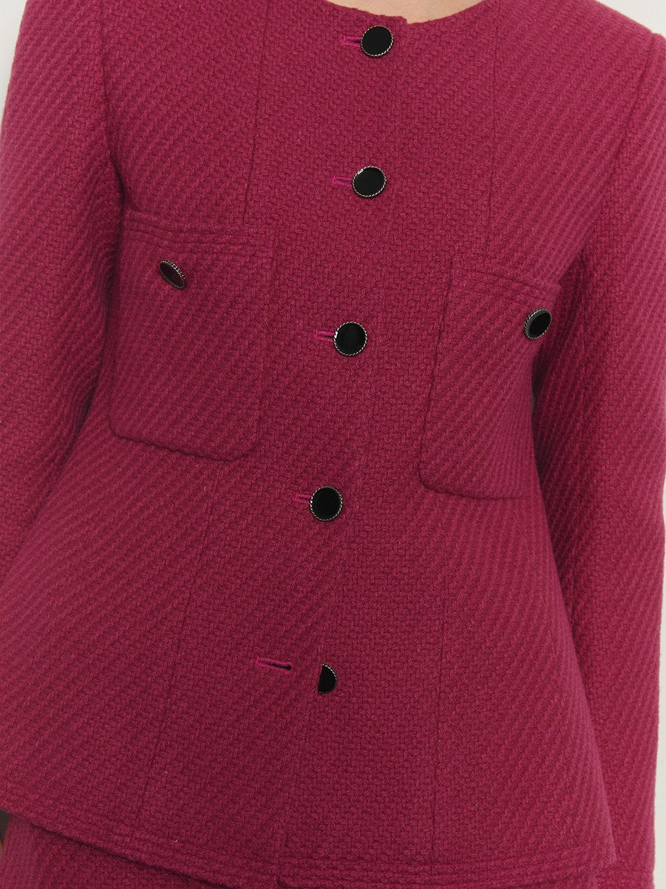 Wool blended diagonal herringbone tweed jacket pink - fasfas