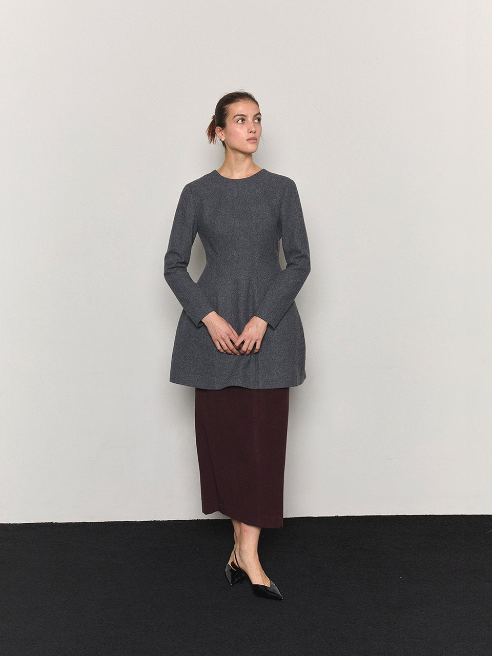 Wool blended hourglass dress gray - fasfas