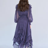 Wrap style asymmetric pleats long dress dark gray - fasfas