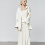 Zaha stand collar belted coat ivory - fasfas