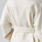 Zaha stand collar belted coat ivory - fasfas