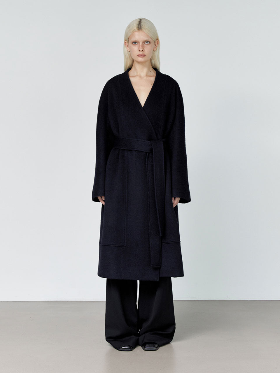 Nouvel collarless wool coat dark navy - fasfas