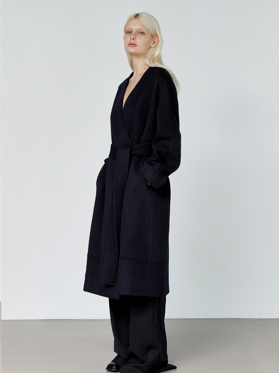 Nouvel collarless wool coat dark navy - fasfas