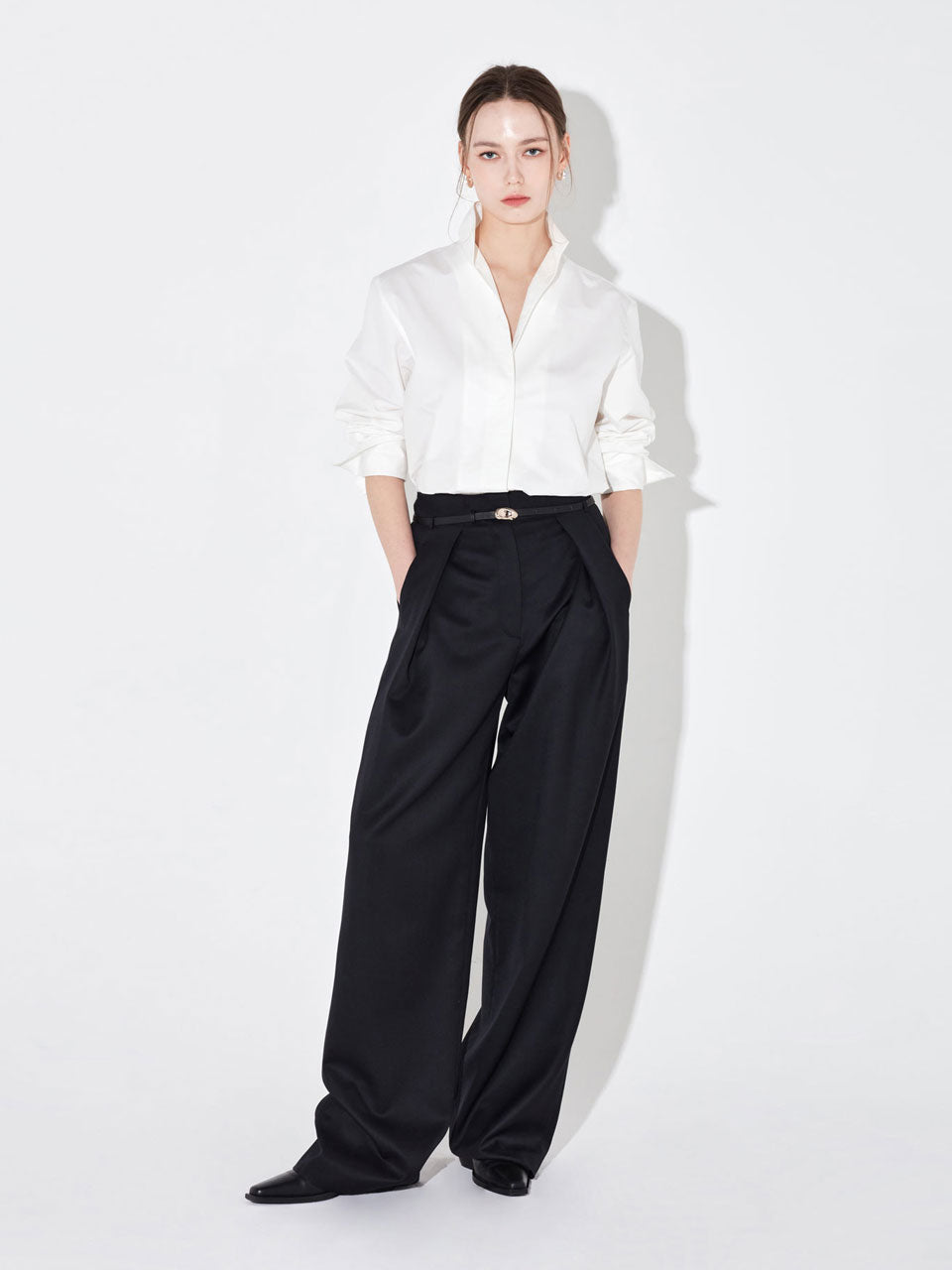 Lea pants with leather belt dark navy - fasfas
