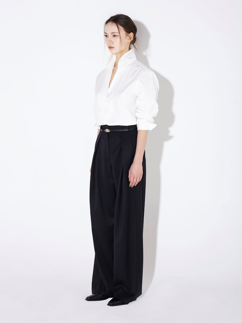 Lea pants with leather belt dark navy - fasfas