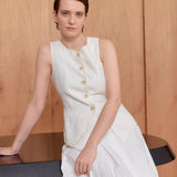 Tailored linen blended vest ivory