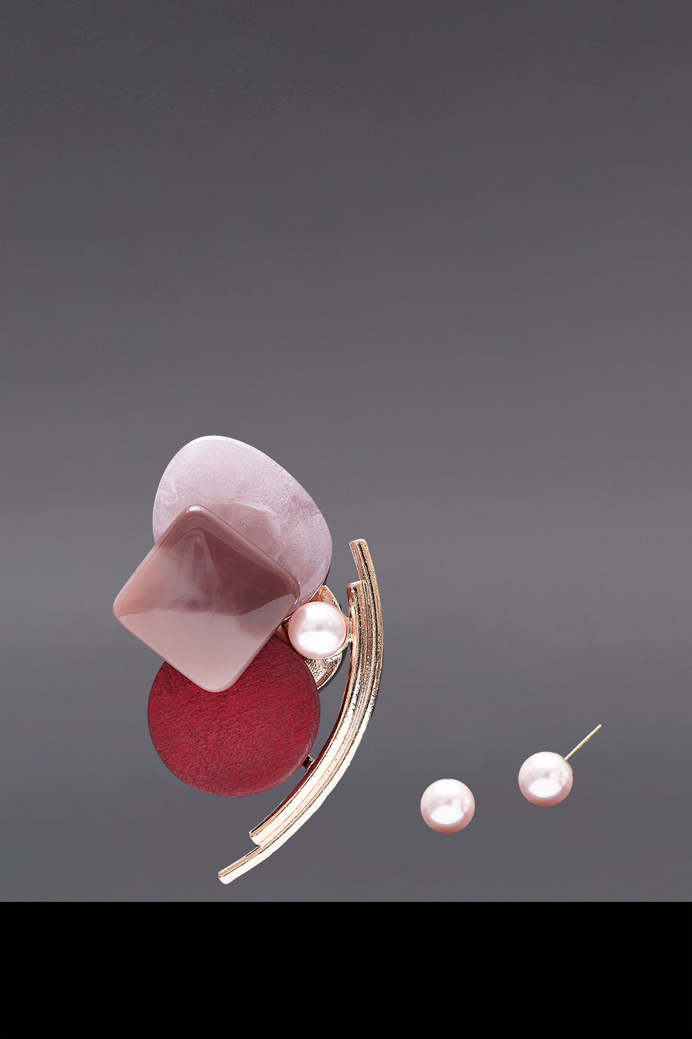 Mignon brooch+earrings set burgundy - fasfas