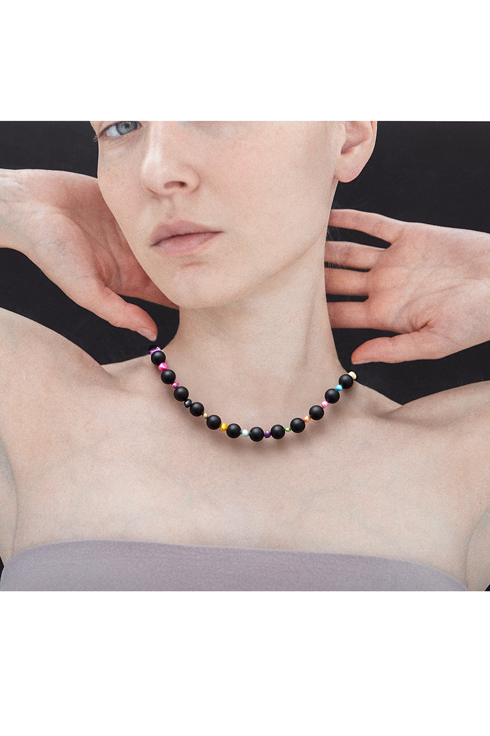 Rainbow matte onyx necklace (10mm) - fasfas