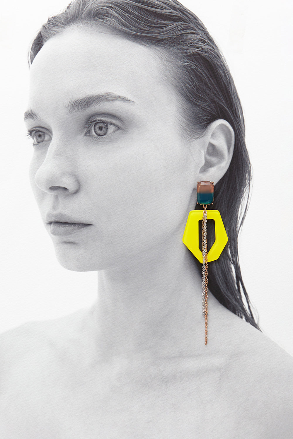 Geometric funky earrings yellow(clip-on earrings) - fasfas