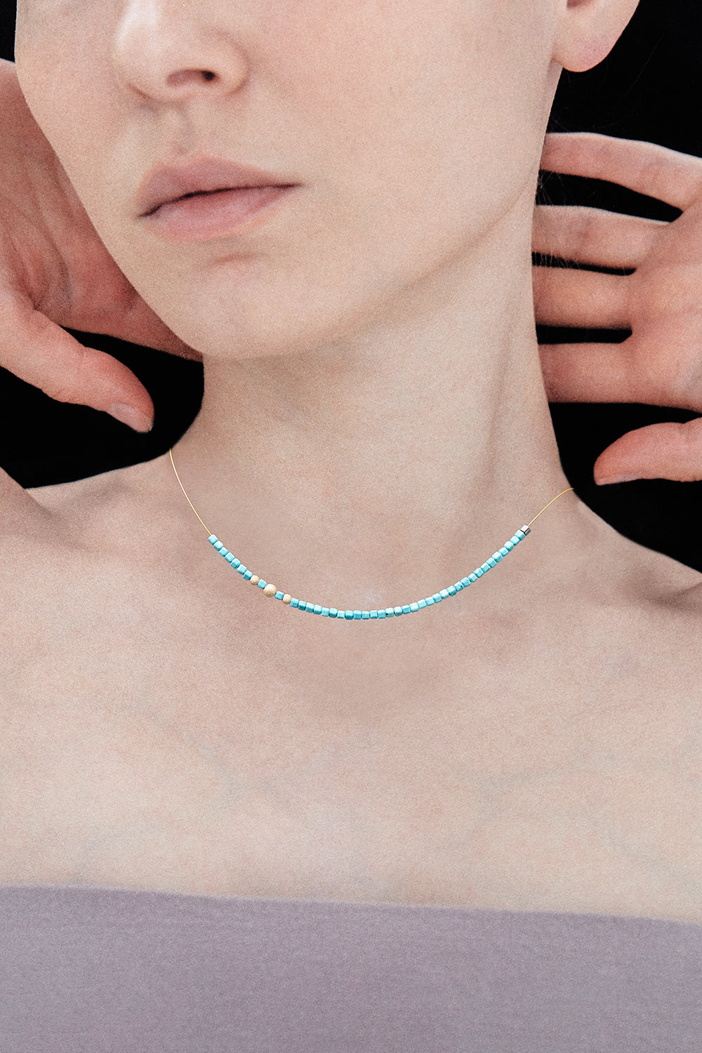 Invisible 2mm turquoise necklace - fasfas
