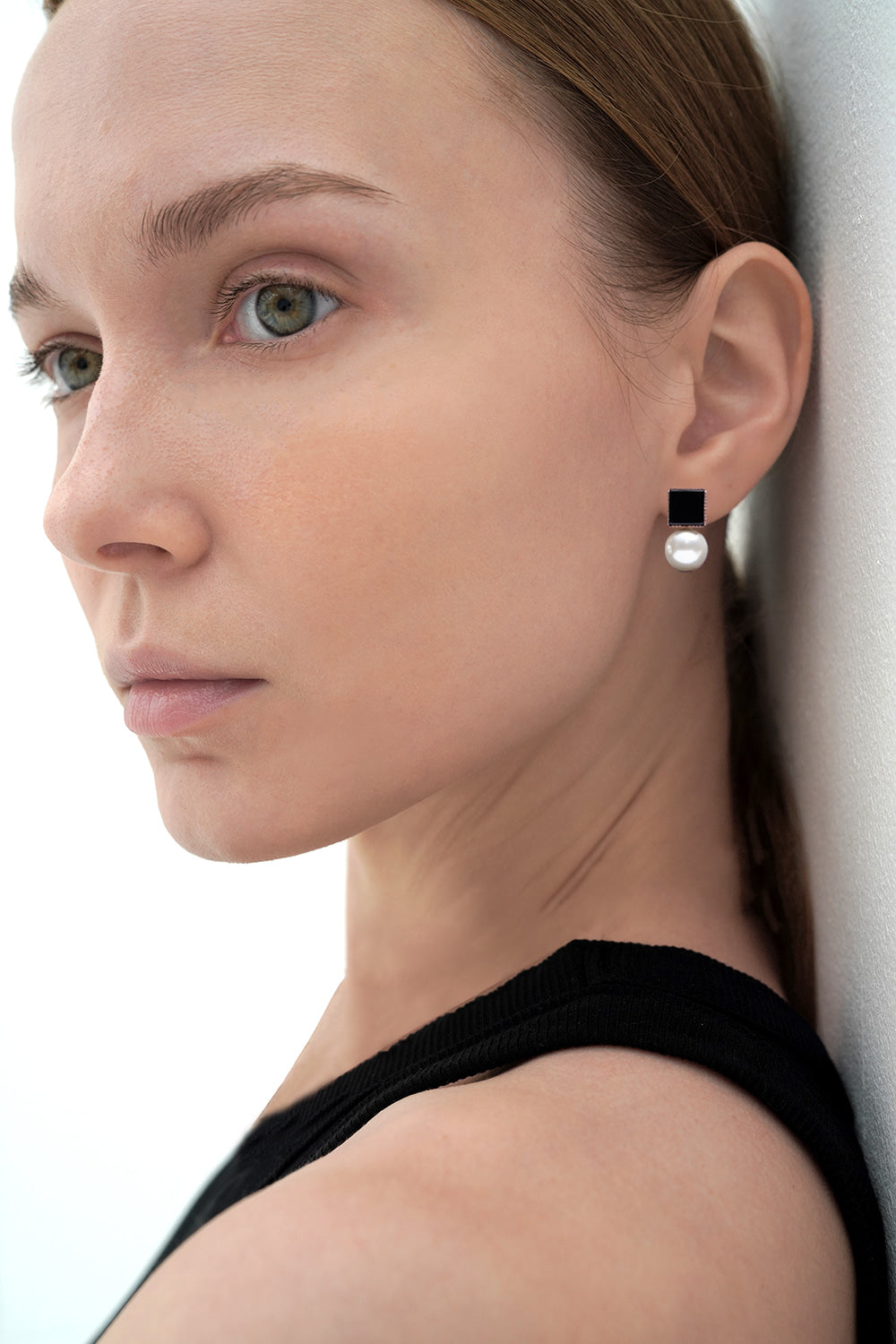 Dual onyx 10mm white pearl earrings(clip-on earrings) - fasfas