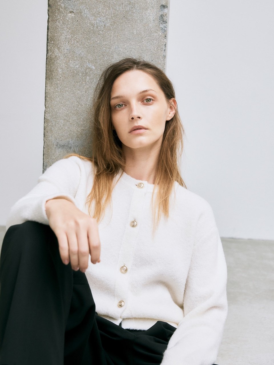 Boucle cardigan ivory – italy cashmere 90% - fasfas