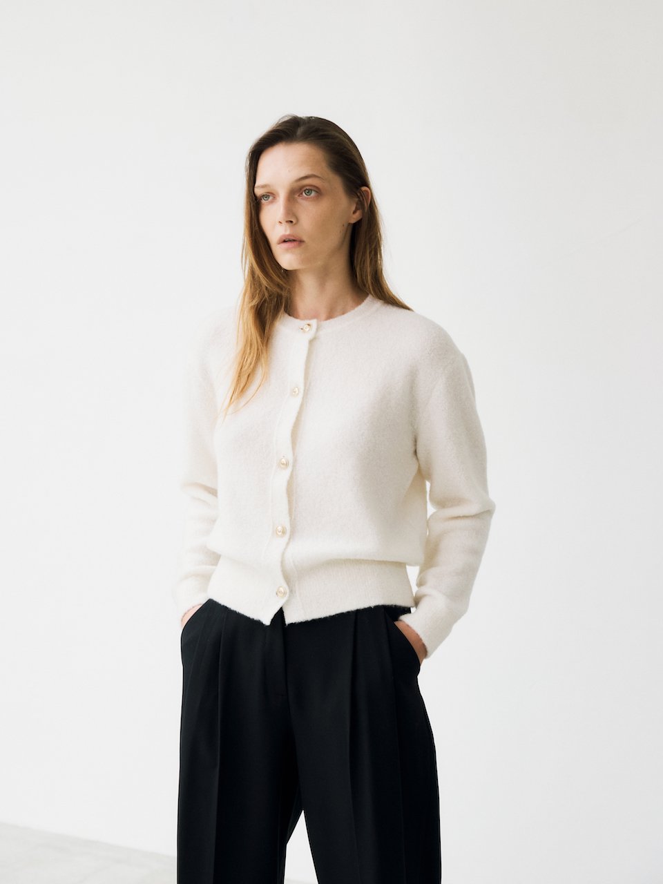 Boucle cardigan ivory – italy cashmere 90% - fasfas