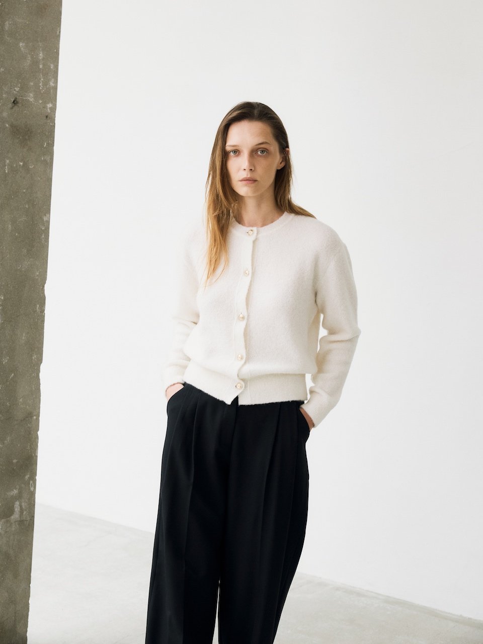 Boucle cardigan ivory – italy cashmere 90% - fasfas