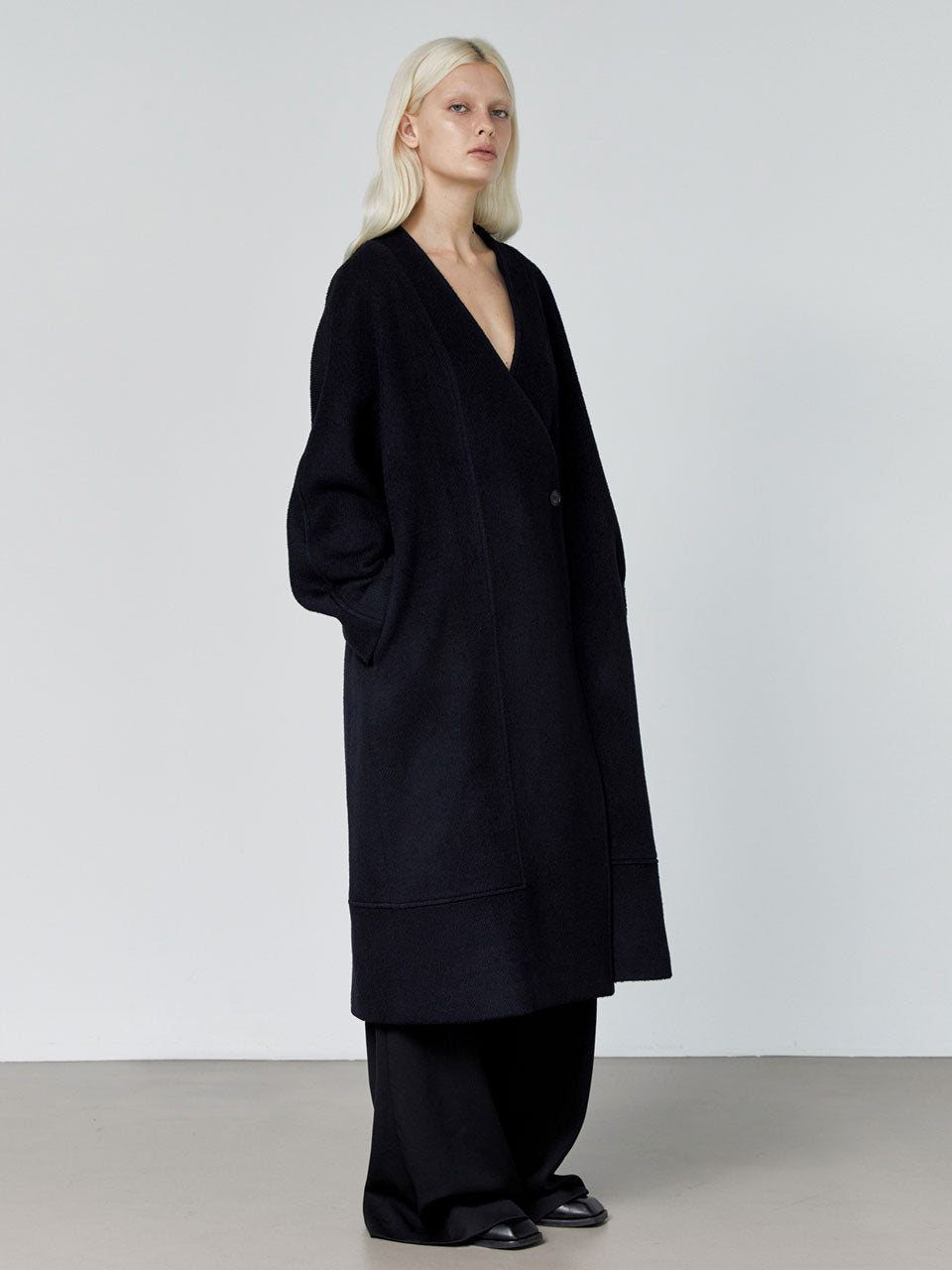Nouvel collarless wool coat dark navy - fasfas