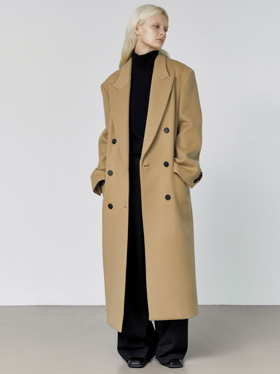 Noman double breasted cashmere coat camel - fasfas