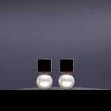 Dual onyx 10mm white pearl earrings(clip-on earrings) - fasfas