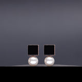 Dual onyx 8mm white pearl earrings(clip-on earrings) - fasfas
