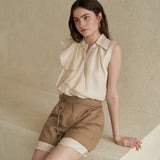 Asymmetric collared sleeveless silk blouse champagne pink
