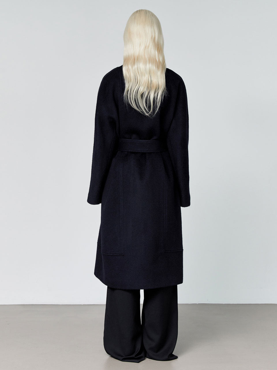 Nouvel collarless wool coat dark navy - fasfas