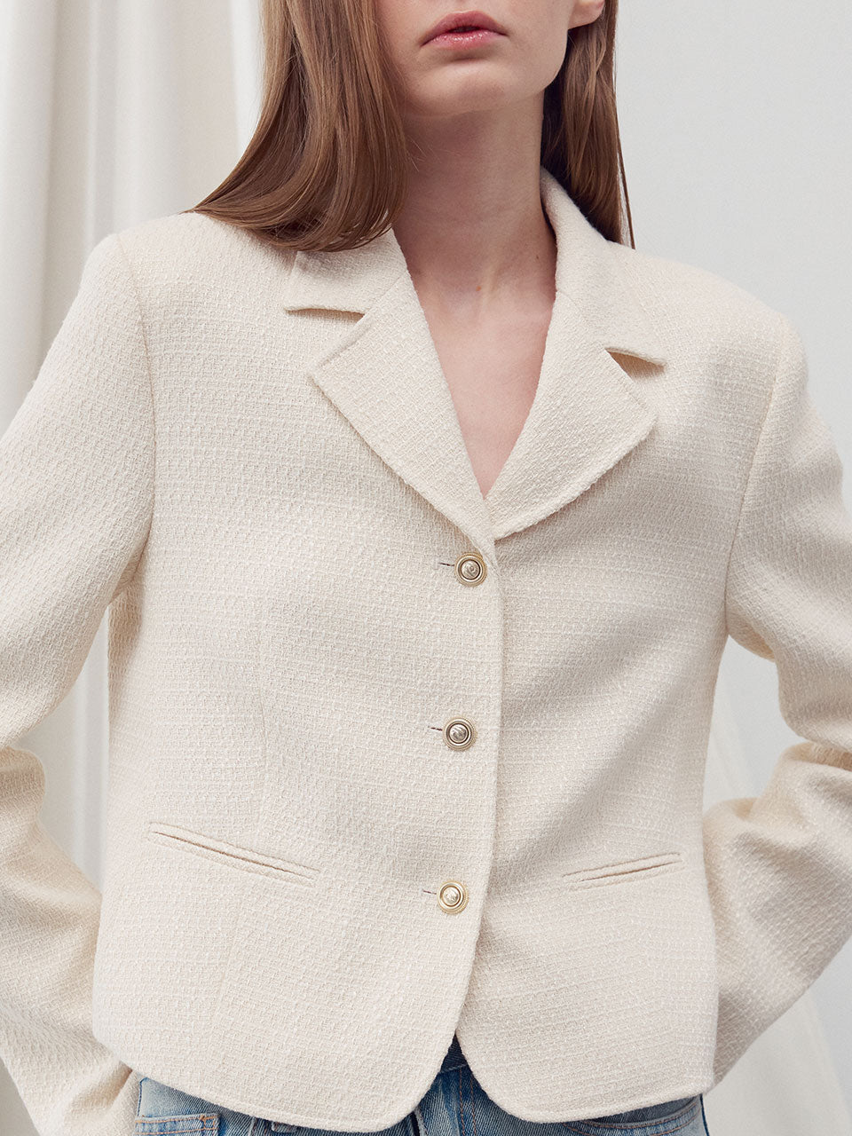 Single-breasted tweed jacket cream - fasfas