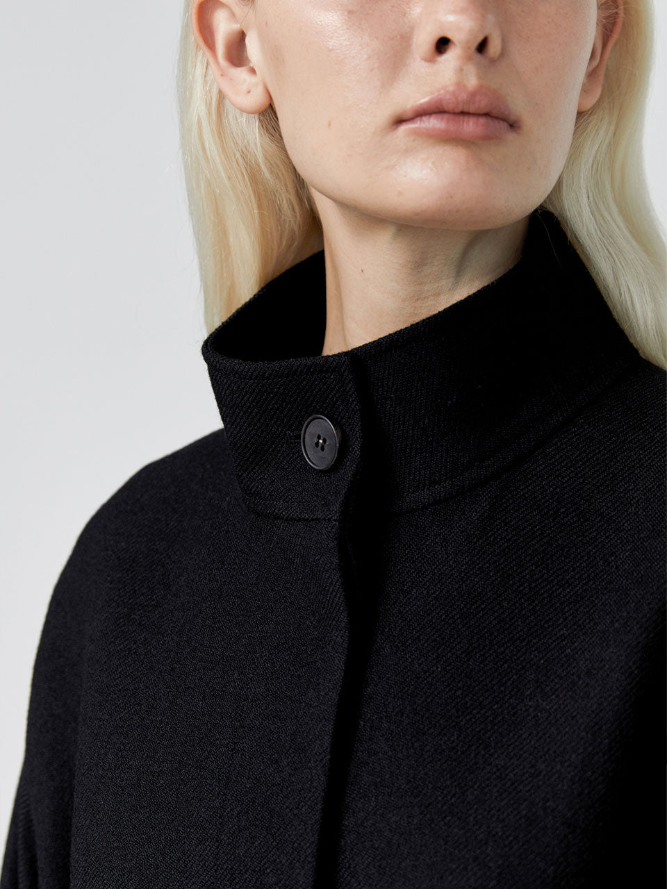 Zaha stand collar belted coat black - fasfas
