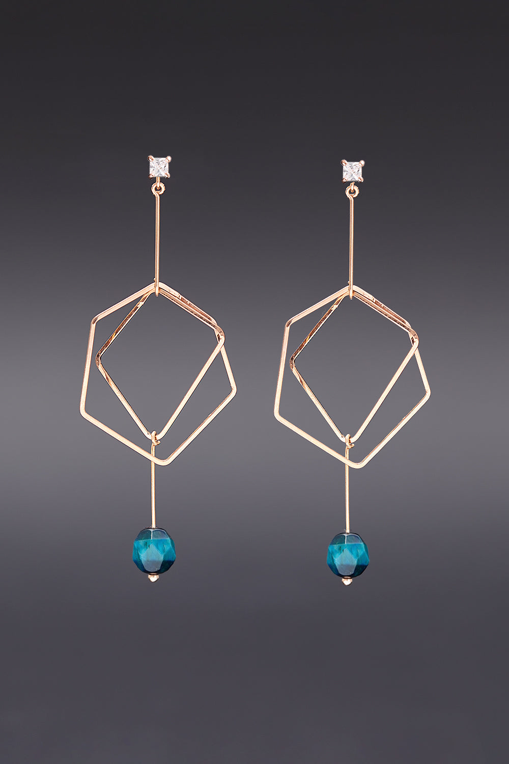 Blue tiger eyes hexagon earrings(clip-on earrings) - fasfas