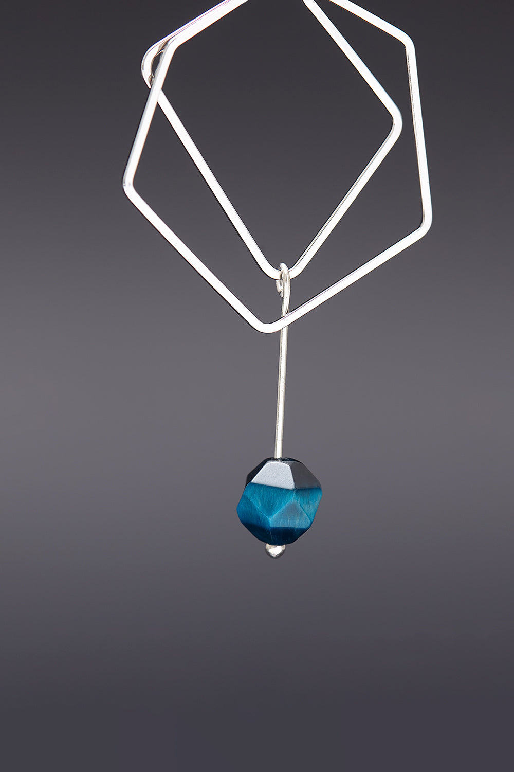 Blue tiger eyes hexagon earrings(clip-on earrings) - fasfas
