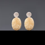 Oval beige druzy agate earrings(clip-on-option) - fasfas